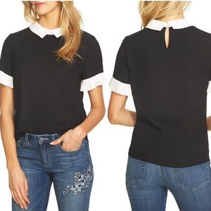 Cece pleate sleeve collared crepe blouse